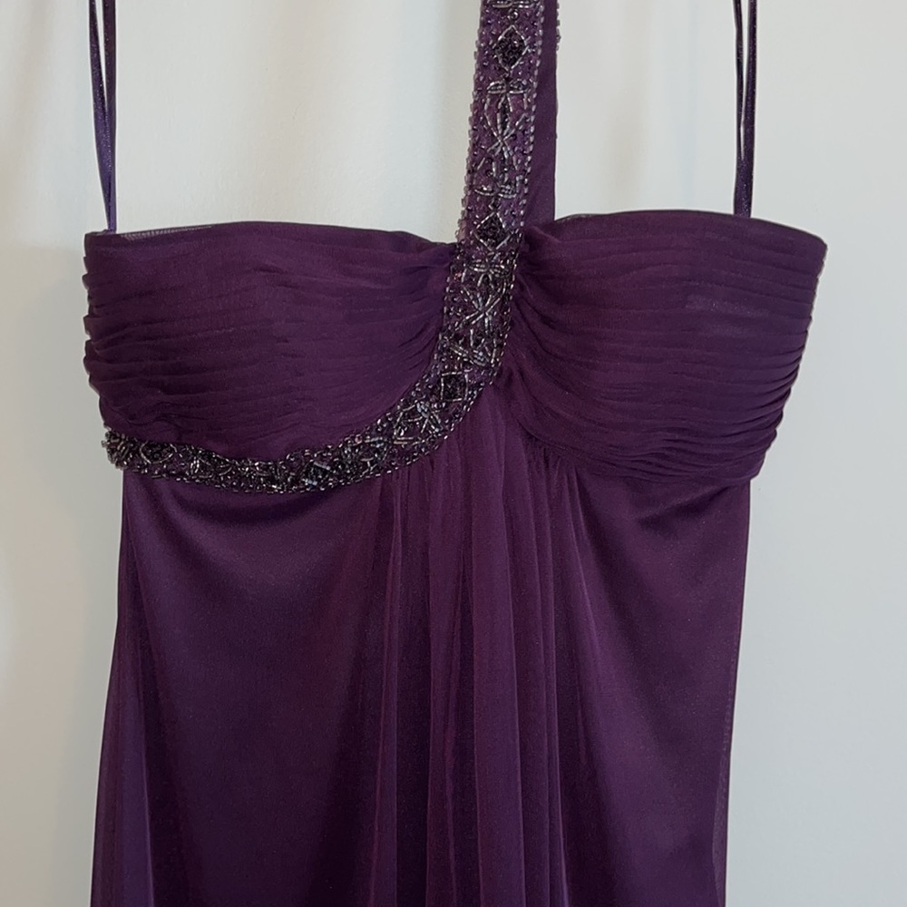 Xscape Purple Beaded One Shoulder Strap Cocktail Dress